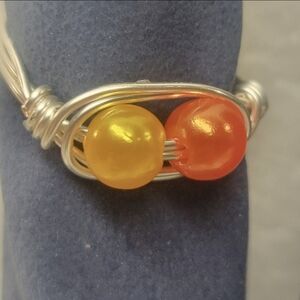 Silver and Two Shades of Orange Faux Pearl Ring